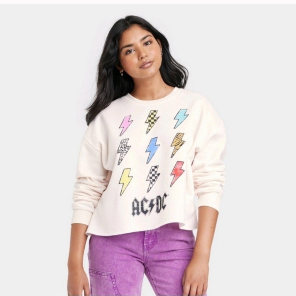 NWT Women's AC/DC Cropped Sweatshirt - Cream